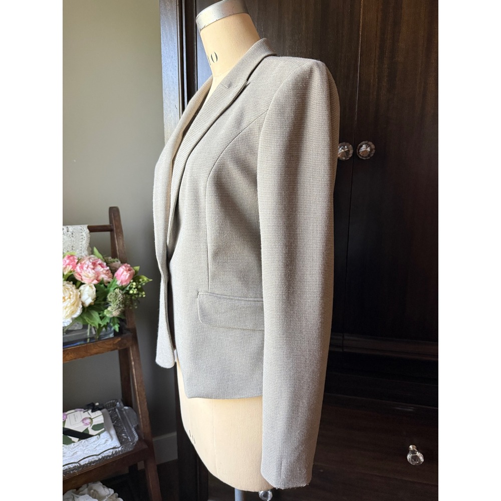RW&CO Womens Tan Micro Pattern One Button Blazer Stretch Lining Size 10 - Picture 2 of 16